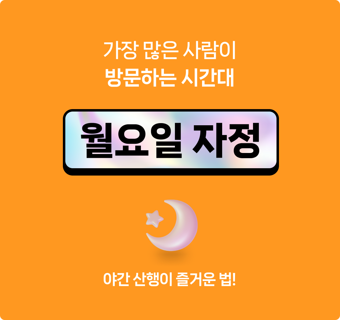 가장 많은 사람이 방문하는 시간대 월요일 자정 야간 산행이 즐거운 법!