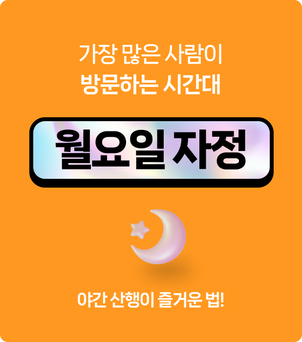 가장 많은 사람이 방문하는 시간대 월요일 자정 야간 산행이 즐거운 법!